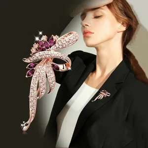 Elegant Crystal Floral Hijab Brooch 